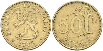 ФИНЛЯНДИЯ 50 ПЕННИ 1978 K KM 48 алюминиевая бронза 4563-434
