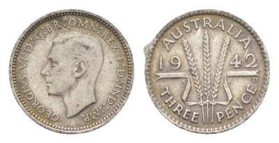 Австралия 3 пенса 1942 D, Георг VI (1936-1952) KM 37 серебро 4649-1063
