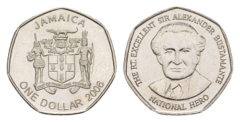 Ямайка 1 доллар 2006 Александр Бустаманте KM 164 сталь плакированная никелем UNC 4643-131