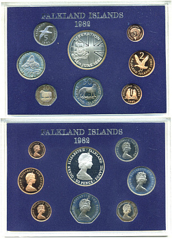 Фолклендские острова набор из 8 монет  1982 в оригинальной пластиковой упаковке, с сертификатом, тираж 5000 экземпляров KM PS 5   PROOF  00-00-00