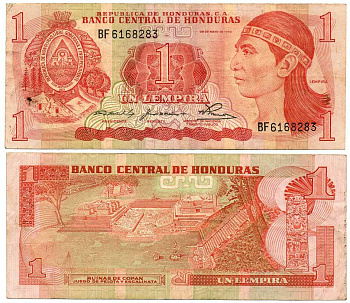 ГОНДУРАС 1 ЛЕМПИРА 1980 29 МАЯ 1980, РУИНЫ КОПАН, ОСТАТКИ ДРЕВНЕГО ГОРОДА ИНКОВ В ГОНДУРАСЕ Pick 68a бумага 8592-24-1-1