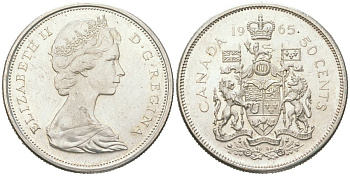 Канада 50 центов 1965 Елизавета II (1952-2022) KM 63 серебро aUNC 190-724