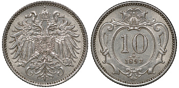 Австрия 10 геллеров 1893 Франц Иосиф I KM 2802 никель 4163-716