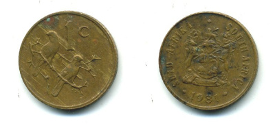 ЮАР 1 ЦЕНТ 1981 ГЕРБ, КАПСКИЕ ВОРОБЬИ KM 82 бронза 4364-1111