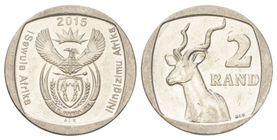 ЮАР 2 ранда 2015 редкий год медь плакированная никелем 4628-346