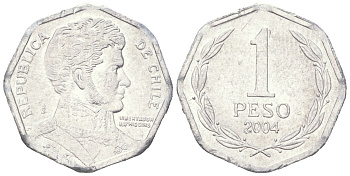Чили 1 песо 2004 KM 231, Schon 79 алюминий aUNC 4611-451
