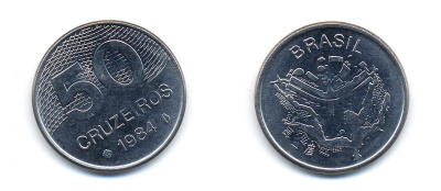 БРАЗИЛИЯ 50 КРУЙЗЕЙРО 1984 KM 594.1 сталь aUNC 76-655