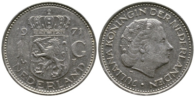 Нидерланды 1 гульден 1971 Юлиана (1948-1980) KM 184а никель 177-1047