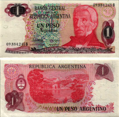 АРГЕНТИНА 1 ПЕСО 1984 СЕРИЯ В09884, ХОСЕ де САН МАРТИН Pick 311а бумага UNC (ПРЕСС) 7547-44-2-2