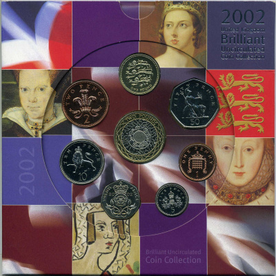 Великобритания набор из 8 монет 2002 английские королевы, в оригинальном картонном буклете BUNC 3-6-3-10