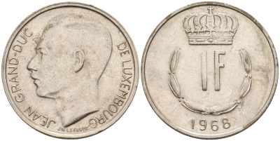 Люксембург 1 франк 1968 великий герцог Жан KM 55 медно-никель    4142-434