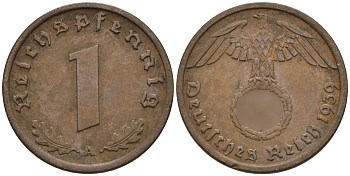 Германия 1 рейхспфенниг 1939 A KM 89, J. 361 бронза 4147-1151