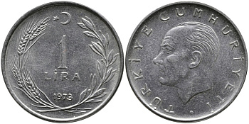 Турция 1 лира 1973 Мустафа Кемаль Ататюрк KM 889а.2 нержавеющая сталь 4364-3052