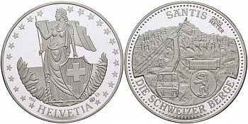 ШВЕЙЦАРИЯ МЕДАЛЬ ND СЕРИЯ ШВЕЙЦАРСКИЕ ГОРЫ, ГОРА САНТИС ВЫСОТА 2502 МЕТРА, 1 OZ серебро PROOF 01-144-22