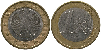 Германия 1 евро 2002 D KM 213 биметалл 4573-1045