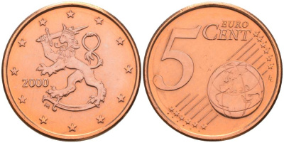 Финляндия 5 евроцентов 2000 KM 100 сталь плакированная медью 68-1132