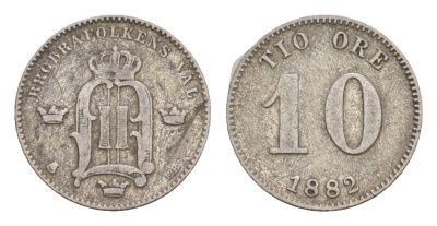 Швеция 10 эре 1882 Оскар II (1872-1907) KM 755 серебро 4655-247