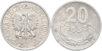Польша 20 грошей 1979 MW KM А47 алюминий    4138-945