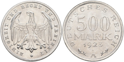 Германия 500 марок 1923 А KM 36, J.305 алюминий UNC 4587-421