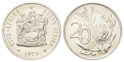ЮАР 20 центов 1975 герб, цветок протея KM 86 никель UNC 4695-1112