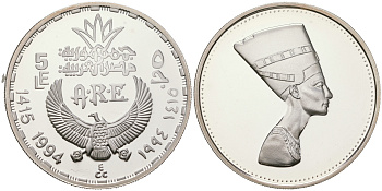 Египет 5 фунтов 1994 бюст Нефертити KM 783 серебро  PROOF  11-085-43