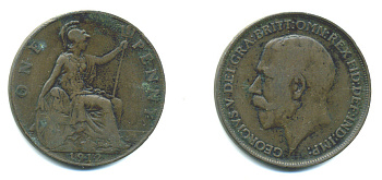 Великобритания 1 пенни 1912 Георг V (1910-1936) KM 810, Spink 4051 бронза 4383-633