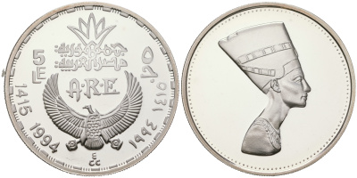 Египет 5 фунтов 1994 бюст Нефертити KM 783 серебро  PROOF  11-085-43