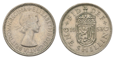 Великобритания 1 шиллинг 1953 Елизавета II (1952-2022), Шотландский герб KM 891, Spink 4140 медно-никель 4663-211