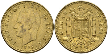 Испания 1 песета 1975 (77) Хуан Карлос I (1975-2014) KM 806 алюминиевая бронза 4604-211