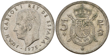 Испания 5 песет 1975 (79) Хуан Карлос I (1975-2014) KM 807 медно-никель 190-1122