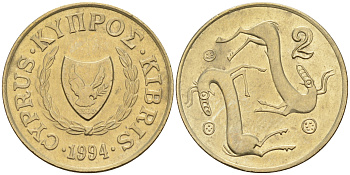 Кипр 2 цента 1994  KM 54.3 никель латунь    4115-416