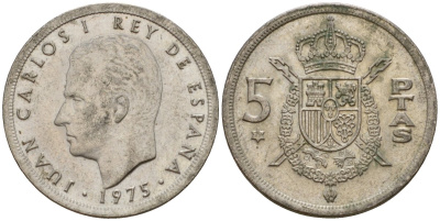Испания 5 песет 1975 (79) Хуан Карлос I (1975-2014) KM 807 медно-никель 190-1122