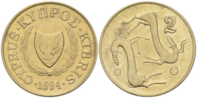 Кипр 2 цента 1994  KM 54.3 никель латунь    4115-416