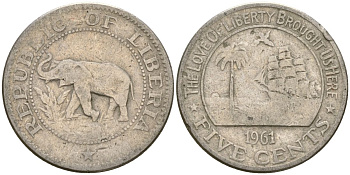 Либерия 5 центов 1961 KM 14 медно-никель 4132-416