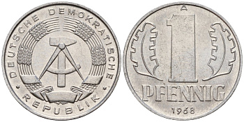 ГДР 1 пфенниг 1968 A KM 8.1 алюминий 99-1048