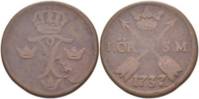 Швеция 1 эре 1737 SM Фредерик I (1720-1751) KM 416.1 (275.1) медь 3457-422