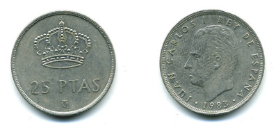 Испания 25 песет 1983 Хуан Карлос I (1975-2014) KM 824 медно-никель 51-5421