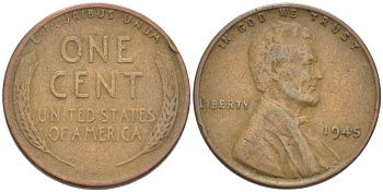 США 1 ЦЕНТ 1945 ЛИНКОЛЬН KM А132 медь цинк 3309-527