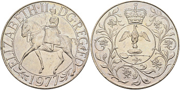 Великобритания 25 пенсов 1977 25 лет со дня коронации Елизаветы, Елизавета II (1952-2022) KM 894, Spink 4136 медно-никель UNC 4578-534