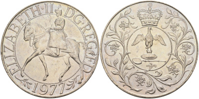 Великобритания 25 пенсов 1977 25 лет со дня коронации Елизаветы, Елизавета II (1952-2022) KM 894, Spink 4136 медно-никель UNC 4578-534