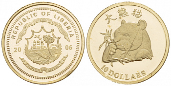 Либерия 10 долларов 2006 панда, 0,73 грамма золото PROOF 1094-6-24
