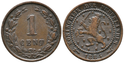 НИДЕРЛАНДЫ 1 ЦЕНТ 1884 KM 107 бронза 100-1245