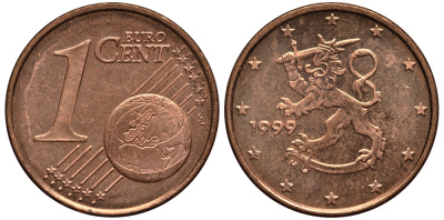 Финляндия 1 евроцент 1999 KM 98 сталь плакированная медью XF-UNC 4181-167