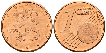 Финляндия 1 евроцент 1999  KM 98 сталь плакированная медью  UNC  4189-167