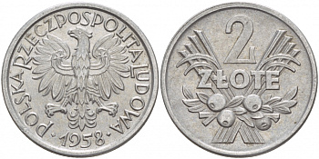 Польша 2 злотых 1958 MW KM 46, Parchimowicz 216a алюминий UNC 4545-333