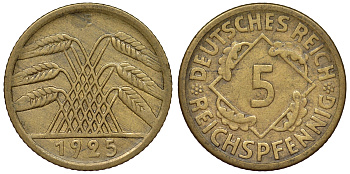 Германия 5 рейхспфеннигов 1925 E KM 39, J. 316 алюминиевая бронза 4124-258