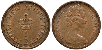 Великобритания 1/2 пенни 1976 Елизавета II (1952-2022) KM 914, Spink 4239 бронза 4181-232