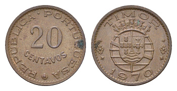 Португальский Тимор 20 сентаво 1970 год-тип KM 17 бронза 4669-735