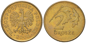 Польша 2 гроша 2008 KM 277 латунь UNC 4549-458