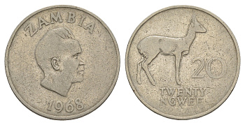 Замбия 20 нгве 1968 Кеннет Каунда, редунки KM 13 медно-никель 4650-241